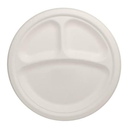 KARAT EARTH 9 in Round 3-Compartment Bagasse Plates, PK500 KE-BPR09-3C